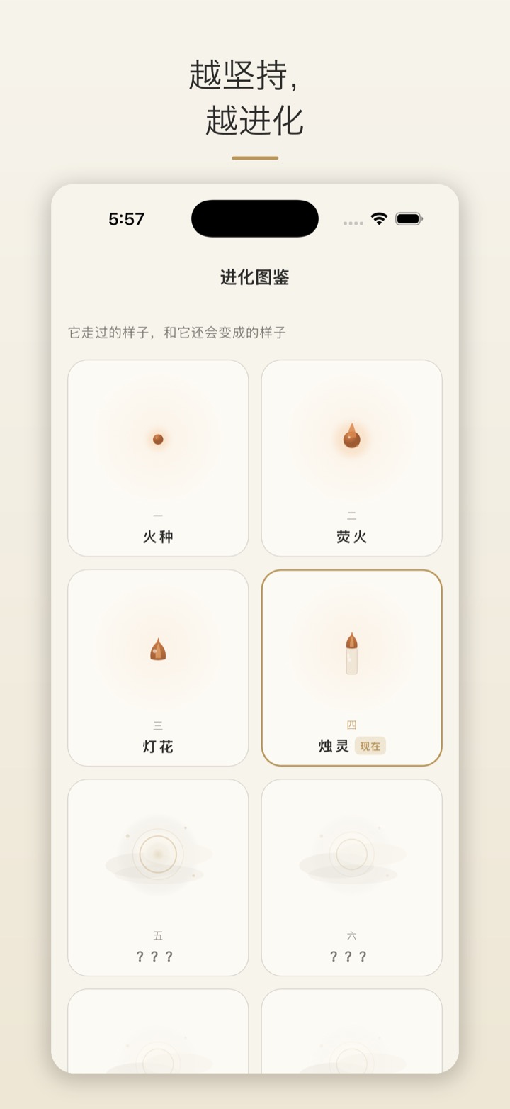 善灵进化图鉴画面，P1至P4，其余雾封
